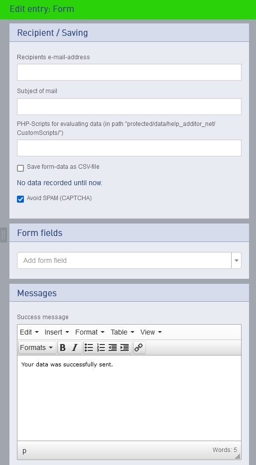 Entry form Entry form